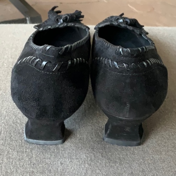Stuart Weitzman Black Suede Tassel Kitten Heel Loafers - Picture 4 of 6